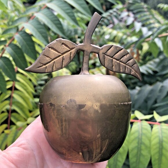 Brass Apple Bell Unpolished Natural Patina Home Decor School Teacher Gift IN - Picture 2 of 12